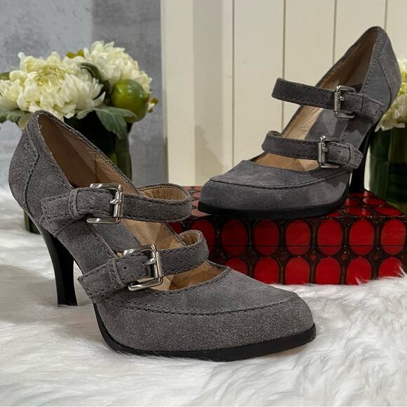 Michael Kors Suede Leather Double Strap Platform High Heel Mary Jane’s Gray 5.5 - Picture 5 of 16